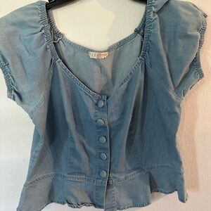 La Reyna  denim Blue Button-Up Women's Top